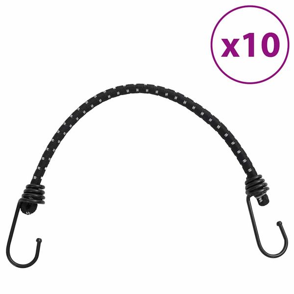 vidaXL Bungee šnúry s reflexnými pásikmi a háčikmi 10 ks 46 cm