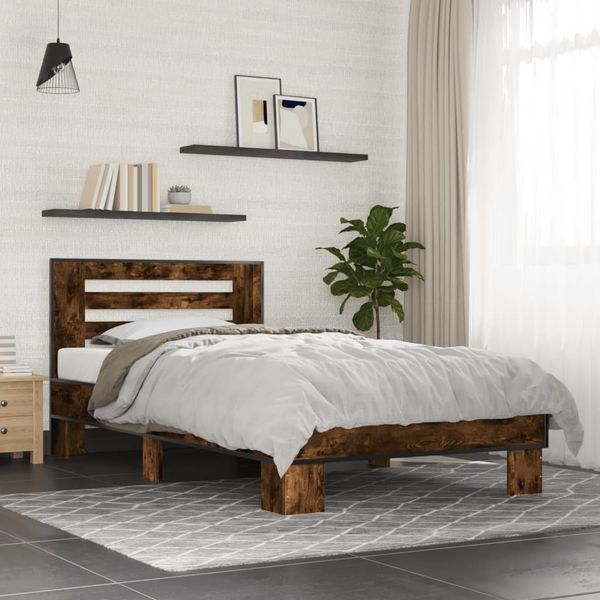 vidaXL Posteľný rám dymový dub 90x200 cm kompozitné drevo a kov