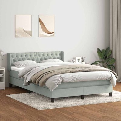 vidaXL Box Spring Posteľ s matracom Svetlosivá 160x220 cm Zamat