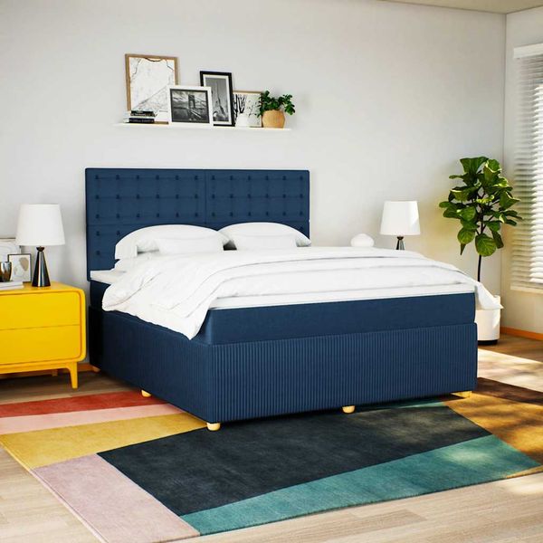 vidaXL Posteľný rám boxspring s matracom modrý 180x200 cm látka