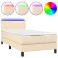 vidaXL Posteľ boxsping s matracom a LED krémová 90x200 cm látka