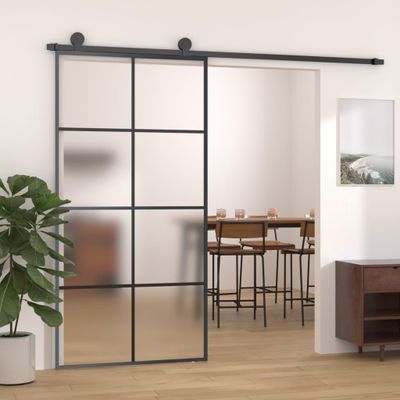 vidaXL Posuvné dvere s kovaním ESG sklo a hliník 102,5x205 cm