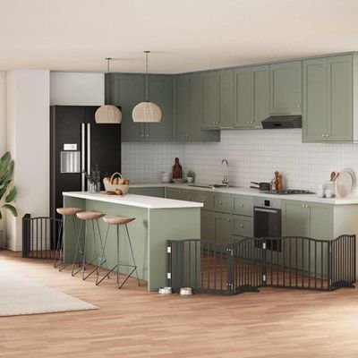 vidaXL Brána pre psa dvere sklad. 8-panel. čierna 640cm topoľové drevo