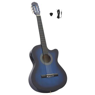 vidaXL Folková klasická gitara s výrezom, ekvalizér, 6 strún, modrá