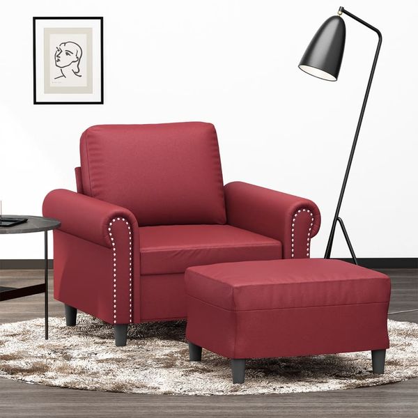vidaXL Kreslo s podnožkou vínovo-červené 60 cm umelá koža