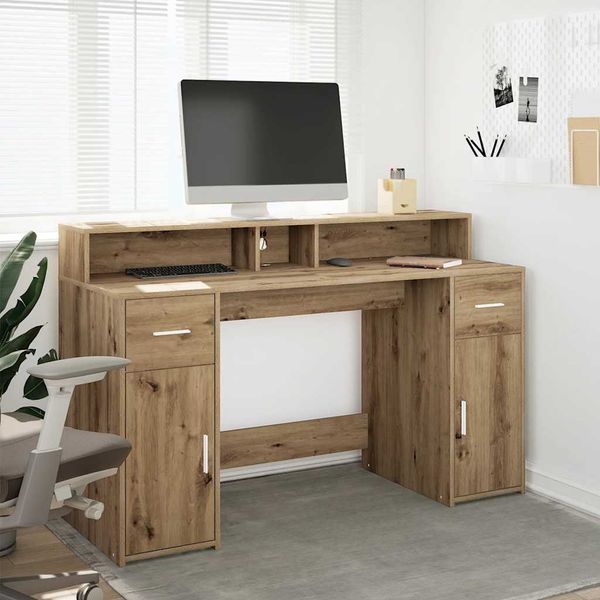 vidaXL Stôl s LED svetlami dub artisan 140x55x91 cm kompozitné drevo