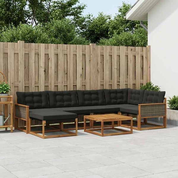vidaXL Záhradná súprava gaučov s vankúšom 7 pcs Prírodná a čierna