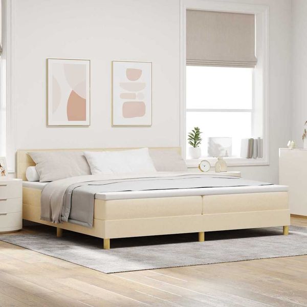 vidaXL Posteľ s pružinovým rámom s vankúšom Krémová 200 x 200 cm látka