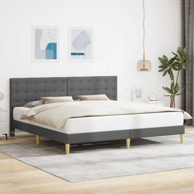 vidaXL Rám postele s čelnou doskou Tmavosivá 200 x 200 cm Látka