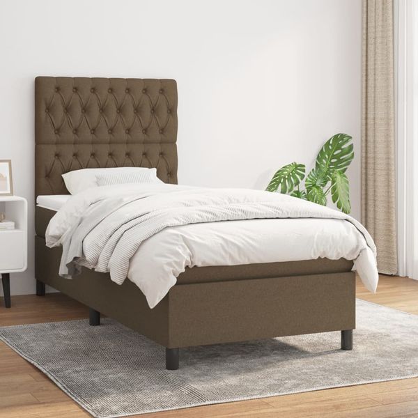 vidaXL Posteľný rám boxsping s matracom hnedý 90x200 cm látka