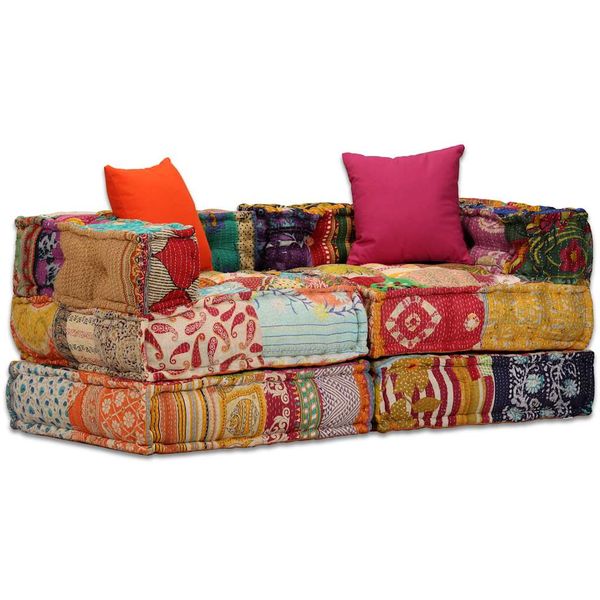vidaXL 2-miestna modulárna taburetka, patchwork, látka