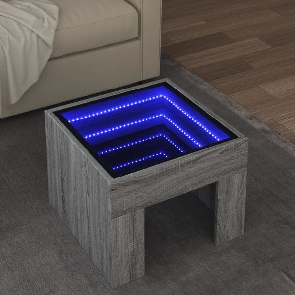 vidaXL Konferenčný stolík s nekonečnými LED sivý sonoma 40x40x30 cm