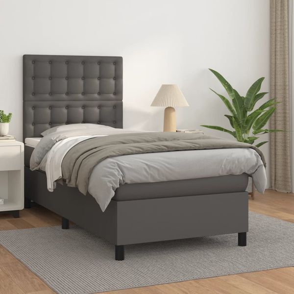 vidaXL Boxspring posteľ s matracom sivá 90x190 cm umelá koža