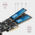 AXAGON PCES-SA4M2, PCIe řadič - 2x interní SATA 6G port + 2x SATA M.2 slot, ASM1164, SP & LP Řadič, PCIe 3.0 x2, pro 2x SATA III + 2x M.2 SSD 2230/2242/2260/2280, čipset ASMedia ASM1164, včetně low profile záslepky