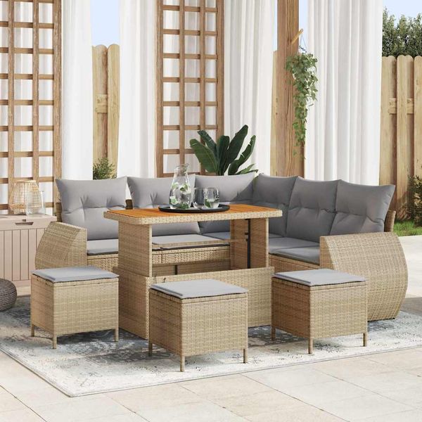 vidaXL Súprava záhradných pohoviek 9 pcs Beige a svetlo šedá polyratan