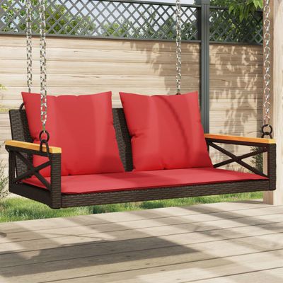 vidaXL Hojdacia lavica s vankúšmi hnedá 109x62x40 cm polyratan
