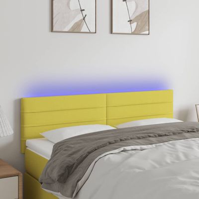 vidaXL Čelo postele s LED zelené 144x5x78/88 cm látka