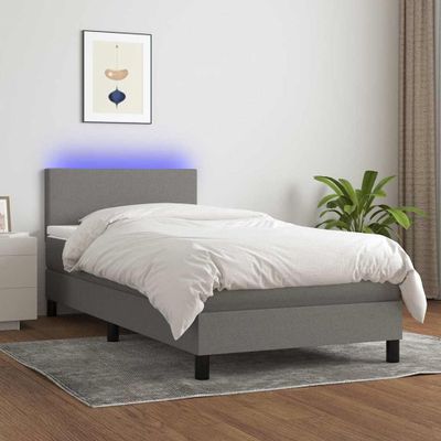 vidaXL Posteľ boxsping s matracom a LED tmavosivá 90x200 cm látka