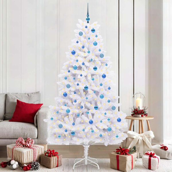 vidaXL Umelý Sklápací Vianočný Stromček Biela 210 cm PVC a oceľ