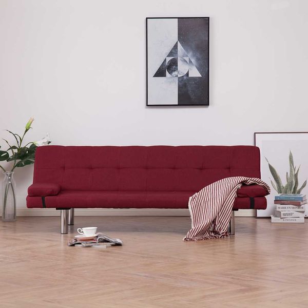 vidaXL Rozkladacia pohovka s 2 vankúšmi, vínovo červená, polyester