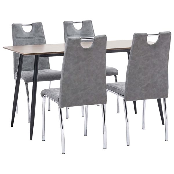 vidaXL 5-dielna jedálenská súprava sivá umelá koža