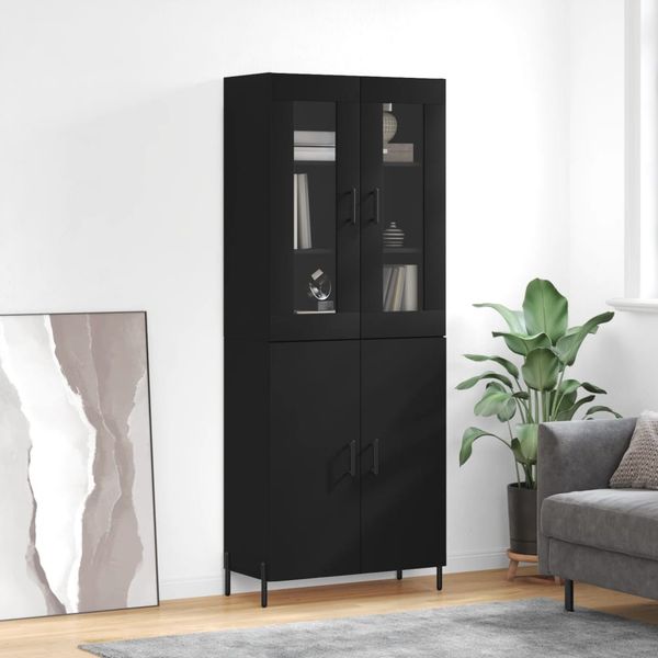 vidaXL Vysoká skrinka čierna 69,5x34x180 cm spracované drevo