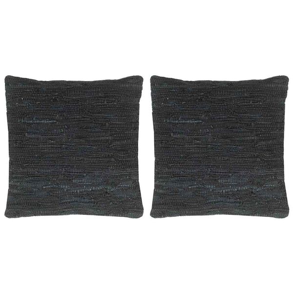 vidaXL Vankúše 2 ks chindi čierne 45x45 cm koža a bavlna