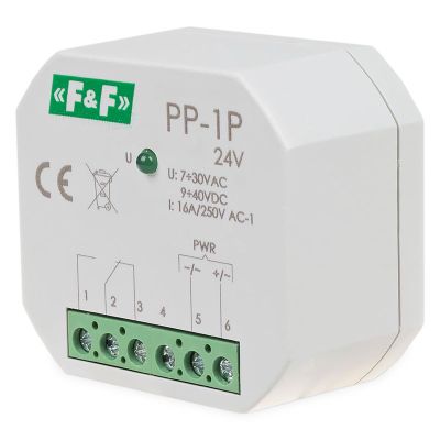 Relé elektromagnetické F&F PP-1P/24, 1× NO/NC, 24V AC/DC, 16A, do krabice