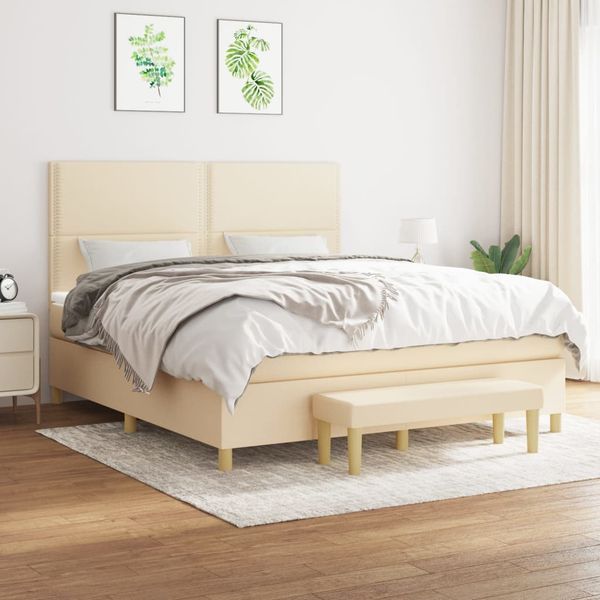 vidaXL Posteľný rám boxspring s matracom krémový 180x200 cm látka
