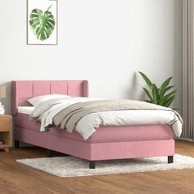 vidaXL Posteľný rám boxsping s matracom ružový 80x220 cm zamat