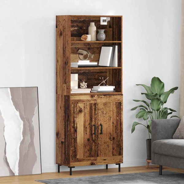 vidaXL Highboard Staré drevo 69,5 x 34 x 180 cm Kompozitné drevo