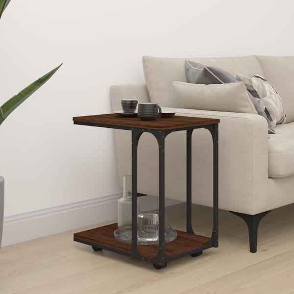 vidaXL Bočný stolík s kolieskami hnedý dub 50x35x55,5 cm sprac. drevo