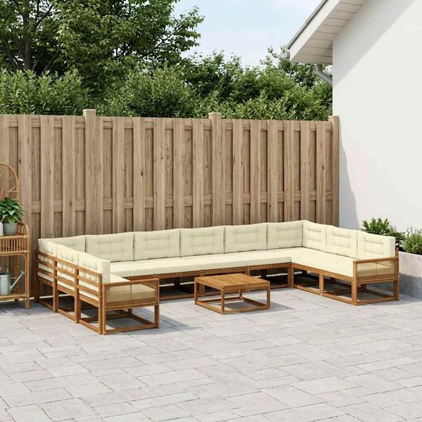 vidaXL Záhradná súprava gaučov s vankúšom 11 pcs Prírodná a krémová