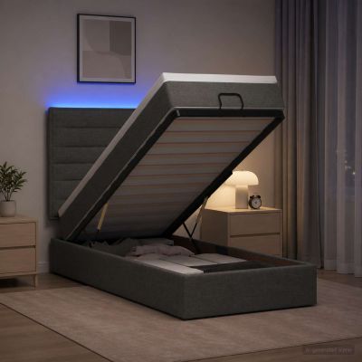 vidaXL Ottoman posteľ s matracom a LED Tmavosivá 80 x 200 cm Látka