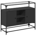 vidaXL Komoda so sklenenou doskou čierna 98x35x81 cm kompozitné drevo