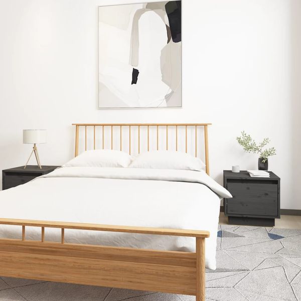 vidaXL Nočné stolíky 2 ks sivé 35x34x32 cm masívne borovicové drevo