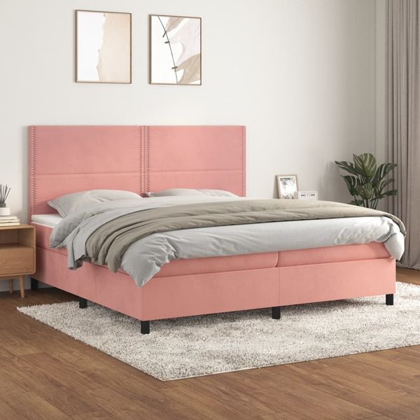 vidaXL Posteľný rám boxsping s matracom ružový200x200 cm zamat