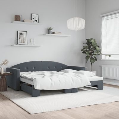 vidaXL Denná posteľ s rozkladacou posteľou tmavosivá 90x190 cm zamat