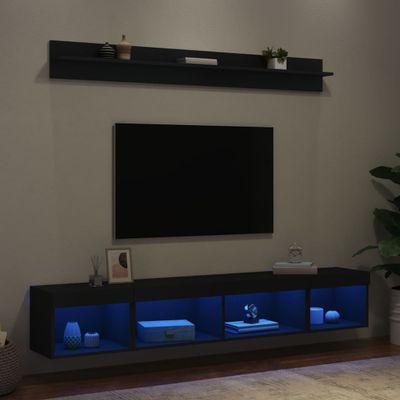 vidaXL 5-dielne TV nástenné skrinky s LED čierne kompozitné drevo
