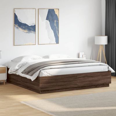 vidaXL Posteľný rám s LED svetlami hnedý dub 180x200 cm kompoz. drevo