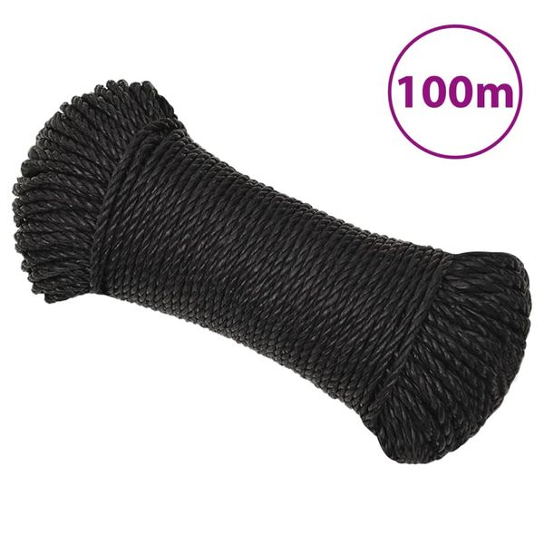 vidaXL Pracovné lano čierne 3 mm 100 m polypropylén