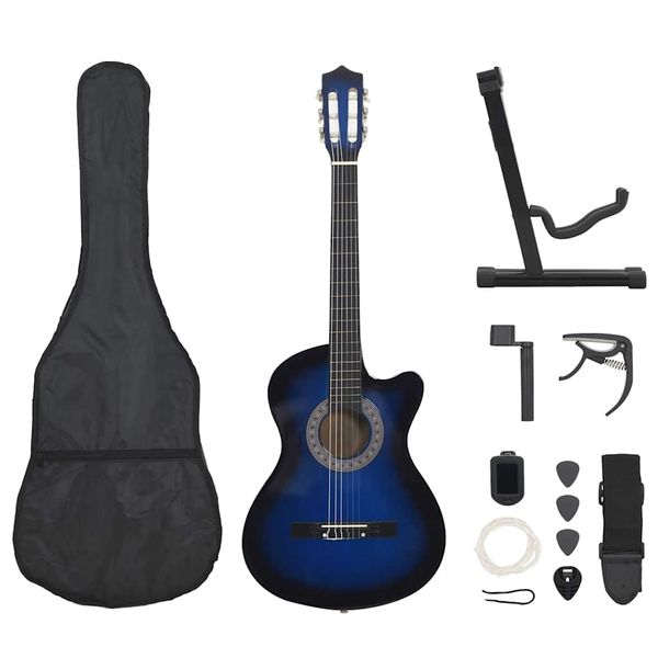vidaXL 12-dielna folková klasická gitara so 6 strunami, modrá 38"