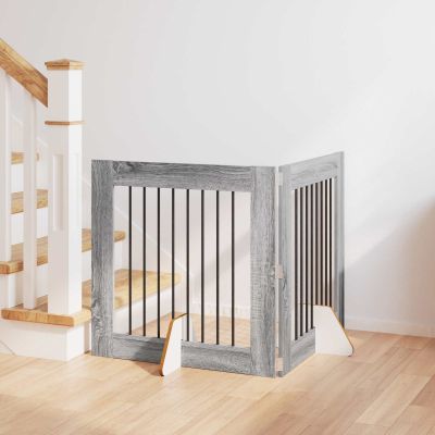 vidaXL Brána pre psov so stojanmi 2 pcs Sivá sonoma 80 x 80 cm