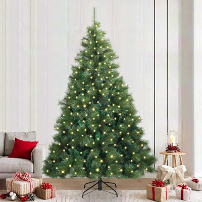 vidaXL Umelý vianočný stromček s 300 LED-i Zelená 240 cm PE a PVC