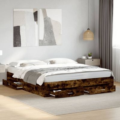 vidaXL Posteľný rám so zásuvkami dymový dub 200x200cm kompozitné drevo
