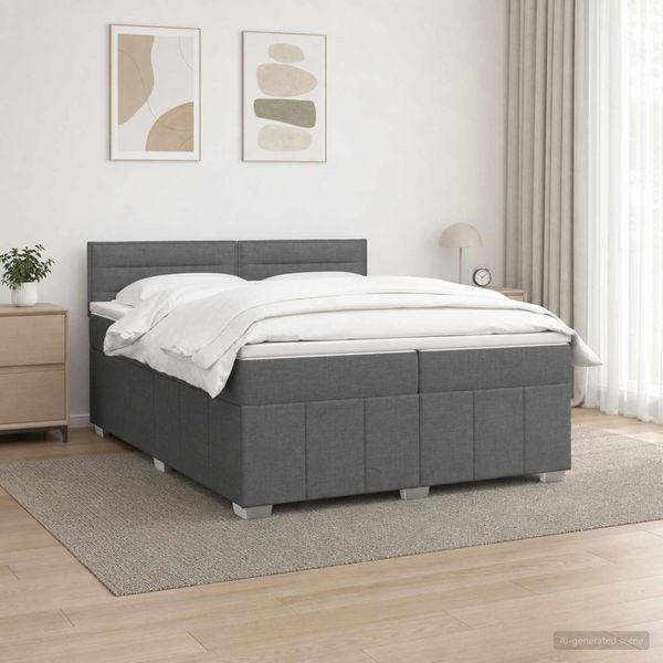 vidaXL LED boxspring posteľ s matracom Tmavosivá 200 x 200 cm Látka