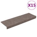 vidaXL Schodové rohože, samolepiace, 15 ks, 65x21x4 cm, béžové, s obdĺžnikovým okrajom