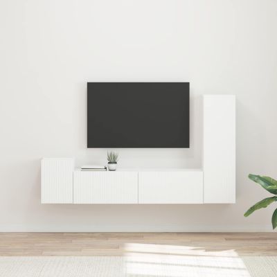 vidaXL Zostava TV skriniek Nástenný 4 pcs Biela Kompozitné drevo
