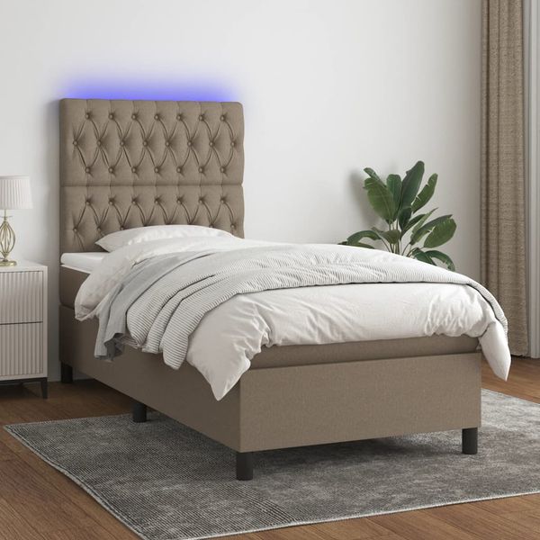 vidaXL Posteľ boxsping s matracom a LED sivohnedá 80x200 cm látka