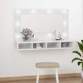 vidaXL Zrkadlová skrinka s LED lesklá biela 90x31,5x62 cm